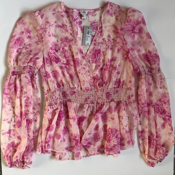 River Island Tops - NWT, River Island, Size 6, Pink & White Floral, Semi-Sheer, Boho,  Blouse